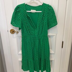 Anthropologie Vibrant Green Eyelet Mini Dress